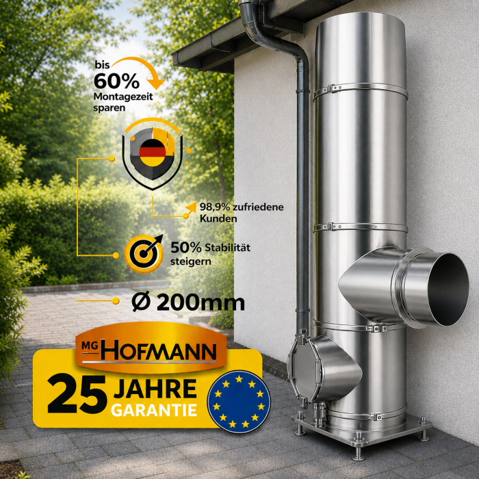 DW Bausatz Außenwand Ø 200 mm Edelstahl Schornstein 2,2–12,2 m