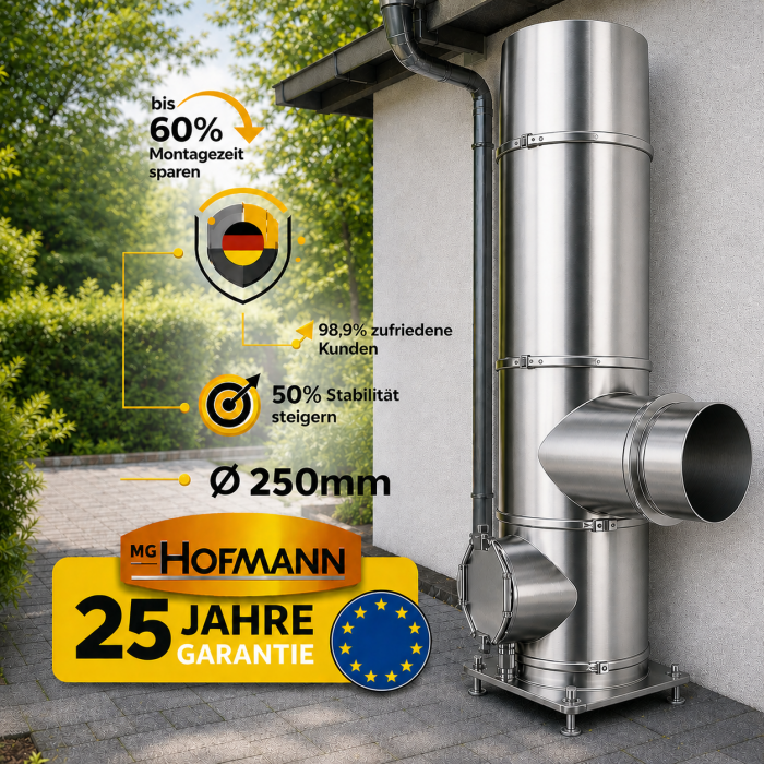 DW Bausatz Außenwand Ø 250 mm Edelstahl Schornstein 2,2–12,2 m