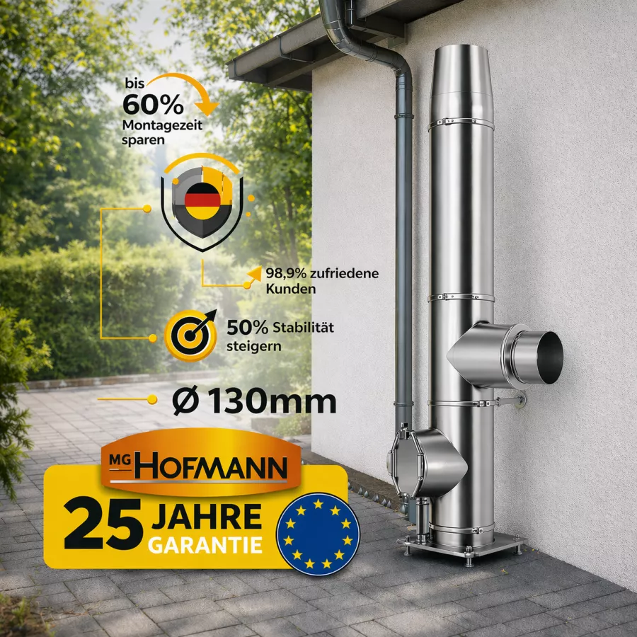 DW Bausatz Außenwand Ø 130 mm Edelstahl Schornstein 2,2–12,2 m