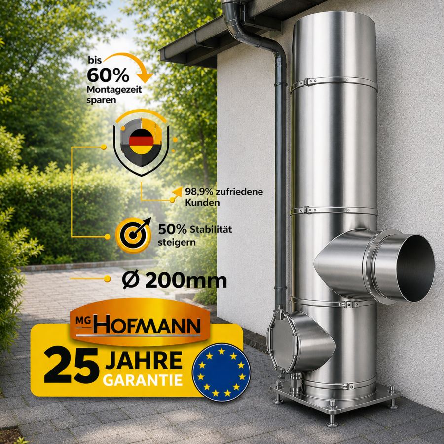 DW Bausatz Außenwand Ø 200 mm Edelstahl Schornstein 2,2–12,2 m