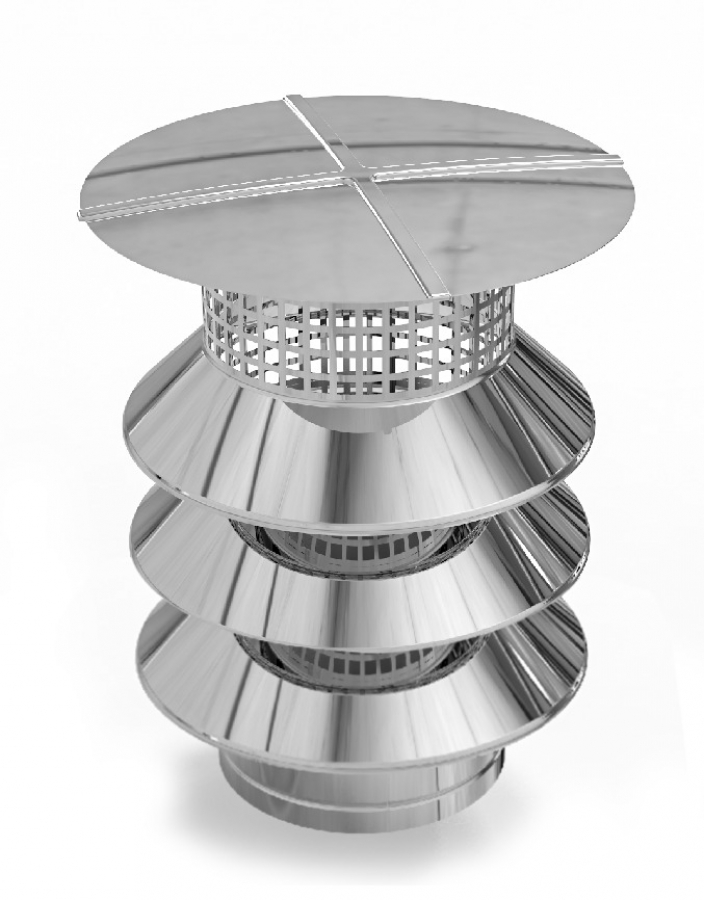DW PLUS Lamellenkappe 3-lamellig mit Netz, Doppelwandig - Edelstahl