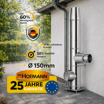 DW Bausatz Außenwand Ø 150 mm Edelstahl Schornstein 2,2–12,2 m