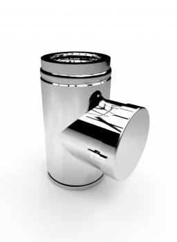DW PLUS T-Element 90° mit Längenelement 500 mm, Doppelwandig - Edelstahl