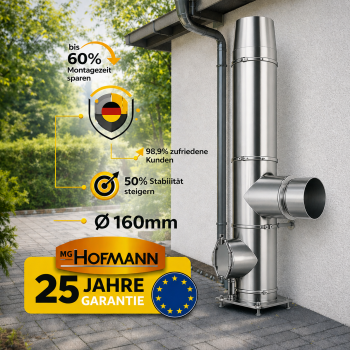 DW Bausatz Außenwand Ø 160 mm Edelstahl Schornstein 2,2–12,2 m